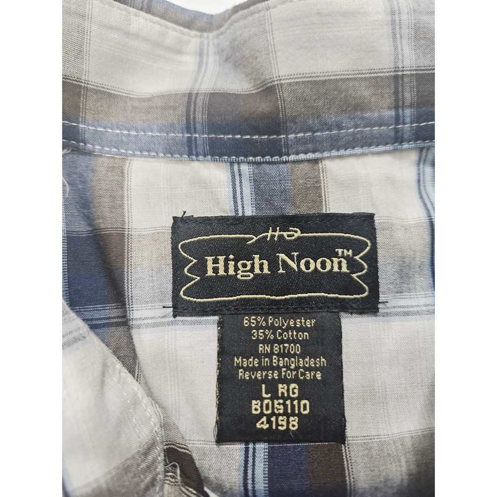 High Noon Men's VTG Pearl Snap Western Shirt Blue Plaid Size Large - Picture 5 of 7